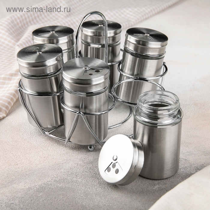 Набор для специй на подставке «Универсал», 15×12 см, 100 мл, 6 шт Набор для специй на подставке «Универсал», 15×12 см, 100 мл, 6 шт