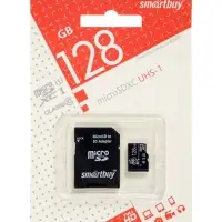 Карта памяти micro SDXC Smartbuy, 128 Гб, класс 10, UHS-1, с адаптером SD