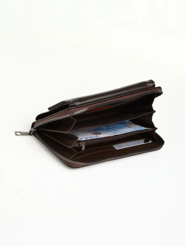 Портмоне-клатч мужской на молнии TEXTURA, коричневое