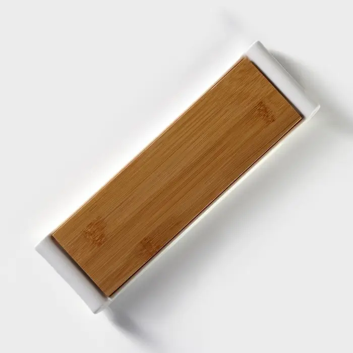 Блюдо для подачи BellaTenero, 29.5&times;9&times;2.3 см, с бамбуковой вставкой, фарфор, белое