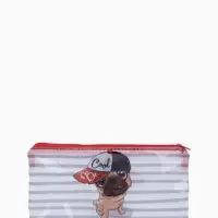 Косметичка-пенал на молнии, средний размер, в полоску, белая