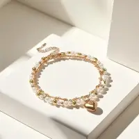 Колье «Многослойность» сердце, белое в золоте