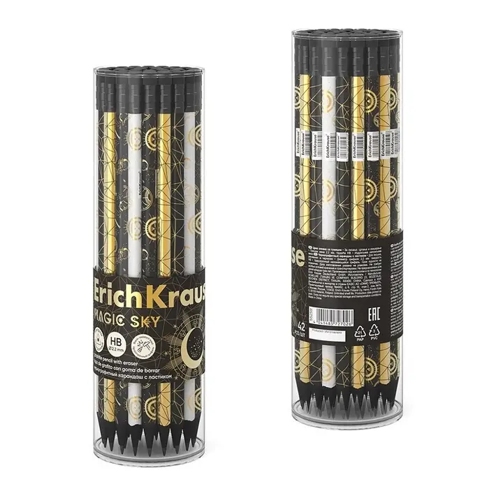 Карандаш чернографитный, ErichKrause «Magic Sky», HB, d=2.2 мм, с ластиком, трeхгранный, в тубусе, дерево, микс Карандаш чернографитный, ErichKrause «Magic Sky», HB, d=2.2 мм, с ластиком, трeхгранный, в тубусе, дерево, микс