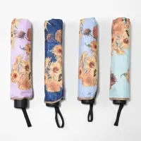 Зонт механический &laquo;Подсолнухи&raquo;, эпонж, 4 сложения, 8 спиц, R=48/55 см, d=96 см, МИКС