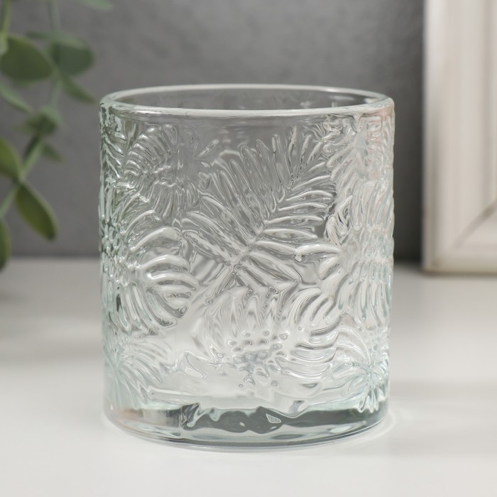 Банка для свечей стекло Банка для свечей стекло "Пальмовые листья" прозрачная 200 мл 7х7х8 см