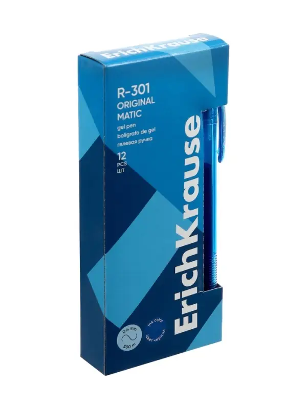 Ручка гелевая ErichKrause. R=301 Original Gel Matic, автоматическая, синий стержень, узел 0.5 мм