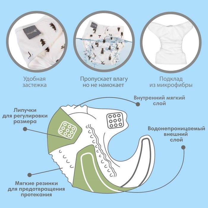 Трусики-подгузник, многоразовый, «Елочки», размер L, Крошка Я
