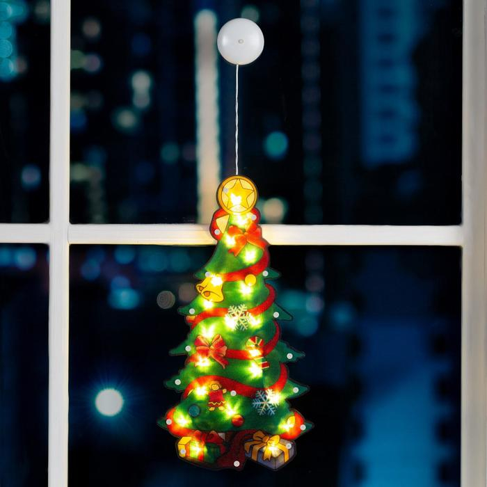 Светодиодная фигура на присоске «Ёлка» 24 × 45 см, пластик, батарейки АААх3 (не в комплекте), свечение тёплое белое Светодиодная фигура на присоске «Ёлка» 24 × 45 см, пластик, батарейки АААх3 (не в комплекте), свечение тёплое белое