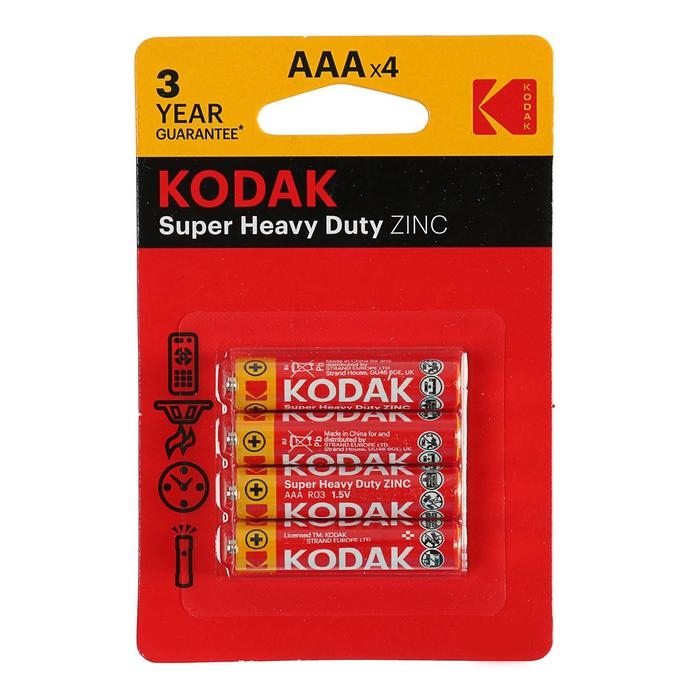 Батарейка солевая Kodak Extra Heavy Duty, AAA, R03-4BL, 1.5В, блистер, 4 шт. Батарейка солевая Kodak Extra Heavy Duty, AAA, R03-4BL, 1.5В, блистер, 4 шт.