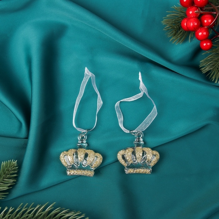 Украшение ёлочное Украшение ёлочное "Корона " (набор 2 шт) 4х4,5 см, прозрачный с золотом