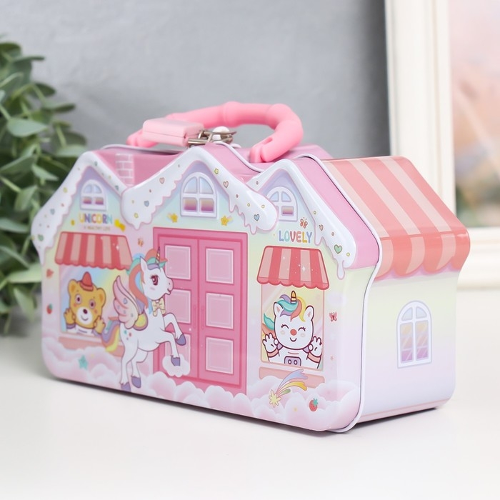 Копилка металл с замочком Копилка металл с замочком "Домик с жителями" МИКС 19х6,5х9,5 см