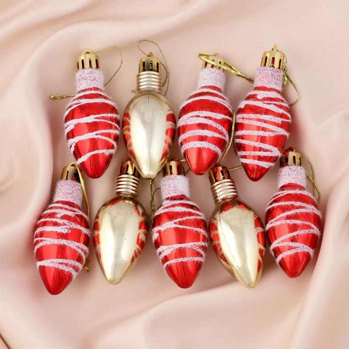 Украшение ёлочное Украшение ёлочное "Лампочка - полосы" (набор 9 шт) 3х6 см, микс