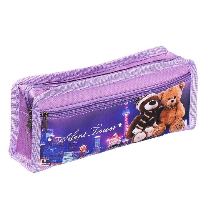 Пенал школьный на молнии Calligrata Пенал школьный на молнии Calligrata "Мишки", 2 отделения, сиреневый