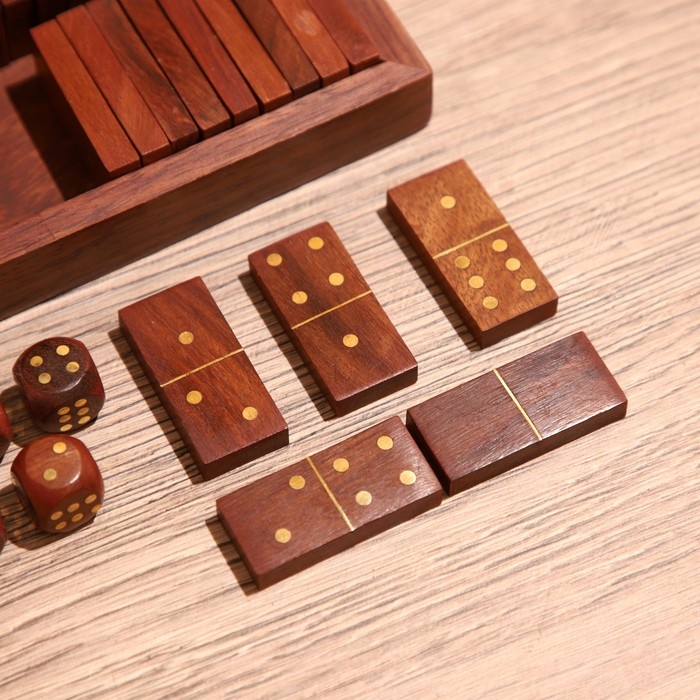 Игра настольная 3в1 (домино + крестики-нолики + кубики) 23х10,5х3,5 см, дерево шишам Игра настольная 3в1 (домино + крестики-нолики + кубики) 23х10,5х3,5 см, дерево шишам