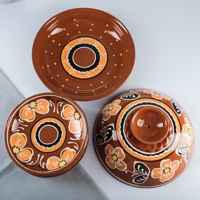 Набор для блинов 7 предметов: 1 шт. блинница, 6 шт. тарелок, с росписью, персик Набор для блинов 7 предметов: 1 шт. блинница, 6 шт. тарелок, с росписью, персик