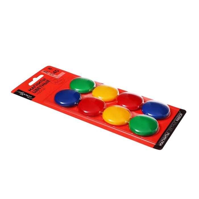 Магниты для досок 40 мм, 8 штук, GLOBUS цветные, в картонном блистере Магниты для досок 40 мм, 8 штук, GLOBUS цветные, в картонном блистере