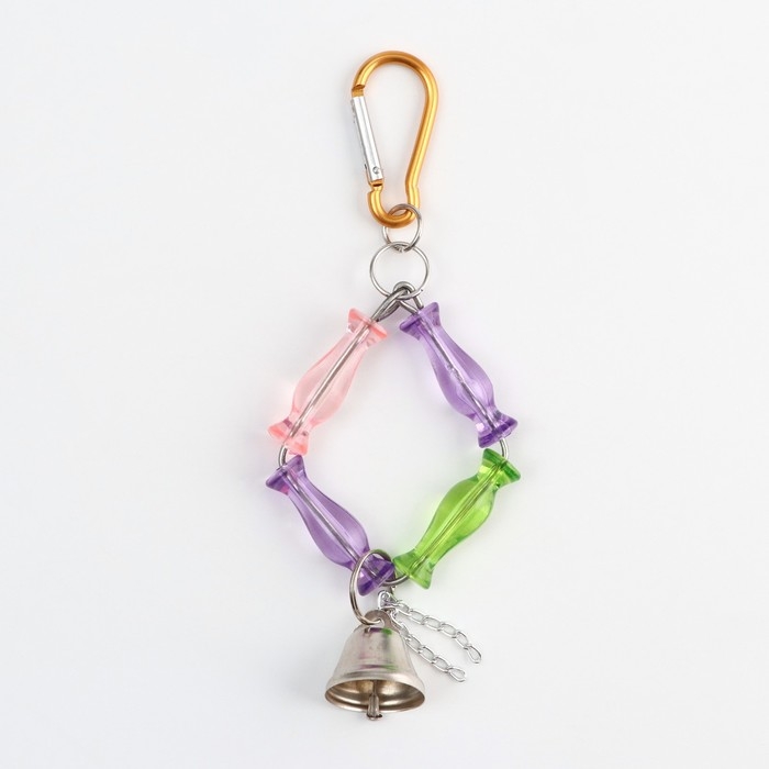 Игрушка для птиц Игрушка для птиц "Ромб из бусин" с колокольчиком, 7 х 20 см, микс цветов