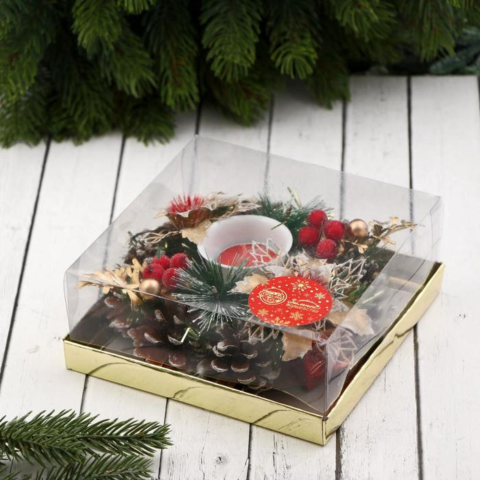 Подсвечник со свечой "Гранд" с зимними цветами, 16 см