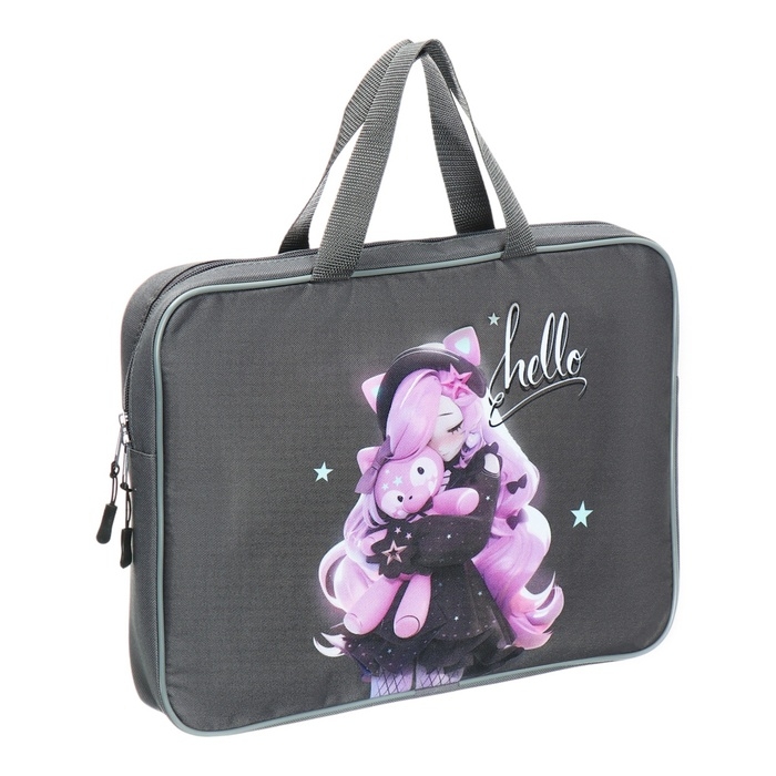 Папка с ручками текстильная А4, 370 х 280 х 60 мм, Stavia Папка с ручками текстильная А4, 370 х 280 х 60 мм, Stavia "Аниме с игрушкой"