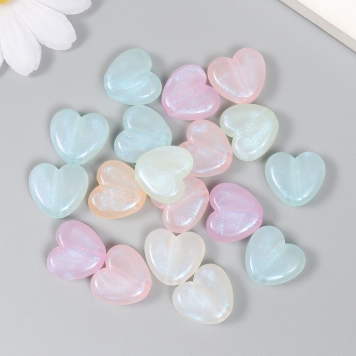 Бусины для творчества пластик Бусины для творчества пластик "Сердечки. Блеск" набор 20 гр 1,9х2х0,9 см