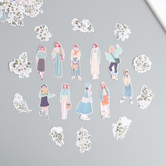 Наклейки для творчества Наклейки для творчества "Девушки и цветы. Белое настроение" 4х8 см н-р 40 шт 0,5х12х8 см