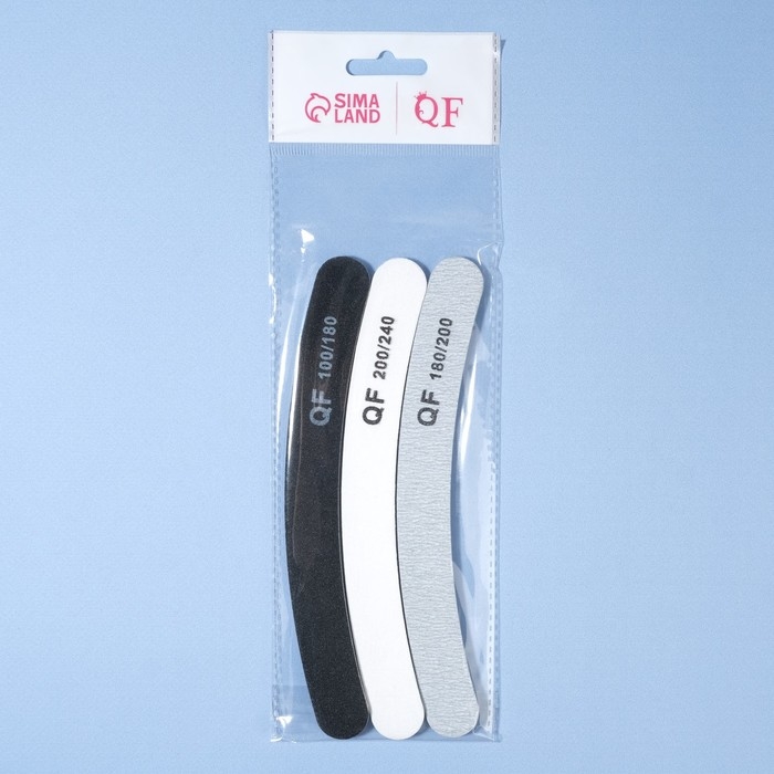 Набор пилок для ногтей, бумеранг, 100/180, 180/200, 200/240 грит, 18 см, 3 шт Набор пилок для ногтей, бумеранг, 100/180, 180/200, 200/240 грит, 18 см, 3 шт