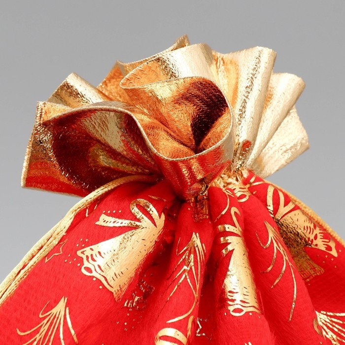 Мешочек подарочный плюш «Новогодние колокола», колокольчик, тиснение, 30 х 40 см +/- 1.5 см, Новый год