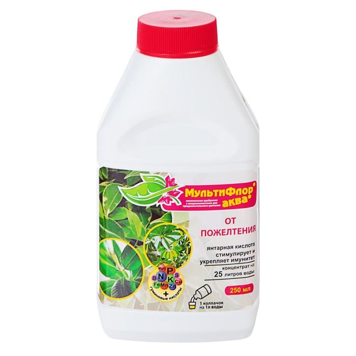 Удобрение Мультифлор Аква от пожелтения листьев, комнатных и балконных, 250 мл Удобрение Мультифлор Аква от пожелтения листьев, комнатных и балконных, 250 мл