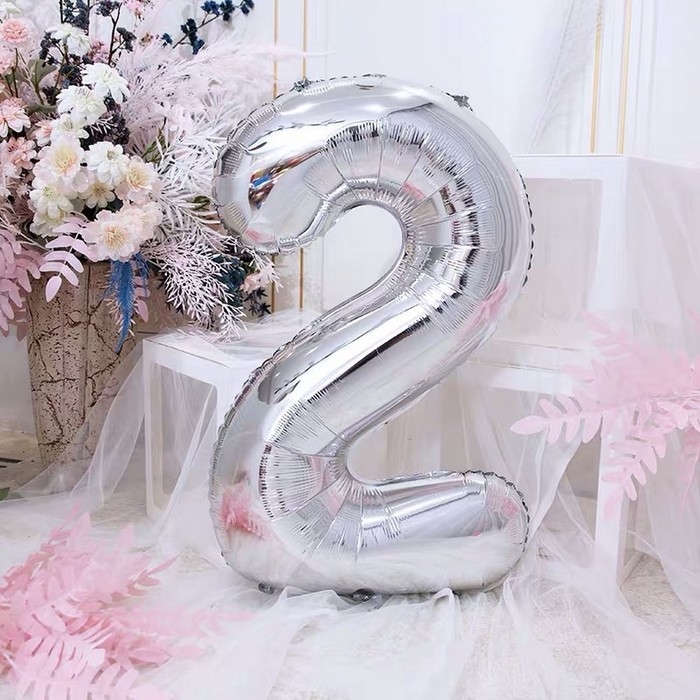 Шар фольгированный 40 Шар фольгированный 40" «Цифра 2», цвет серебряный