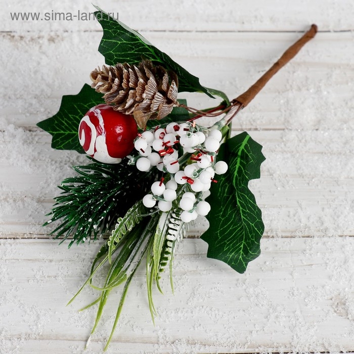 Декор  Декор "Зимнее очарование" шишка с зеленью, 19 см