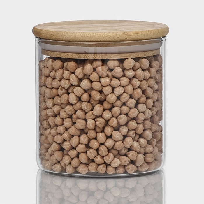 Банка стеклянная для сыпучих продуктов с бамбуковой крышкой «Эко», 550 мл, 10×10,5 см