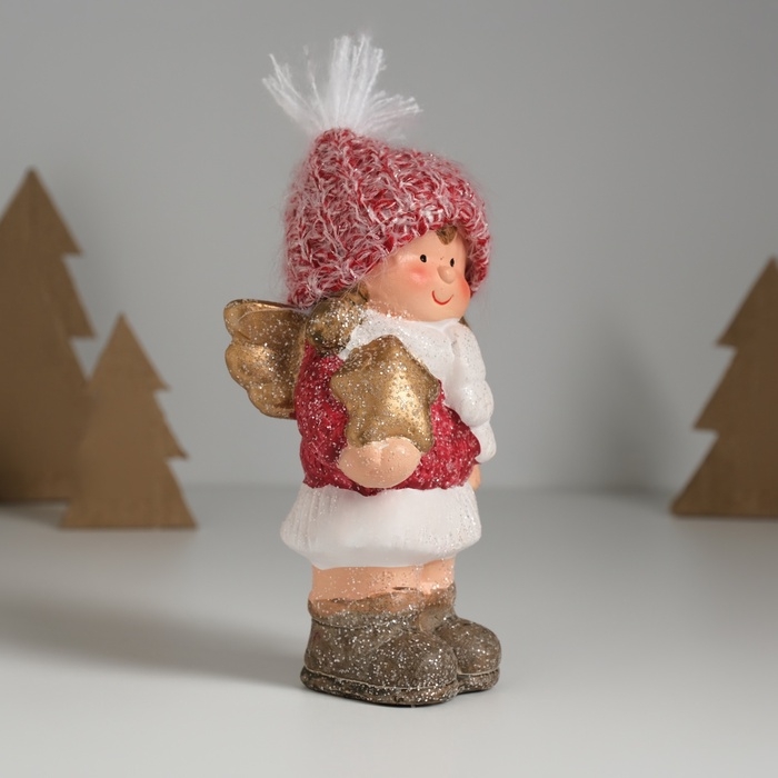 Сувенир керамика  Сувенир керамика "Девочка-ангел в красном наряде, со звёздочкой" 7,5х5,5х17,5 см
