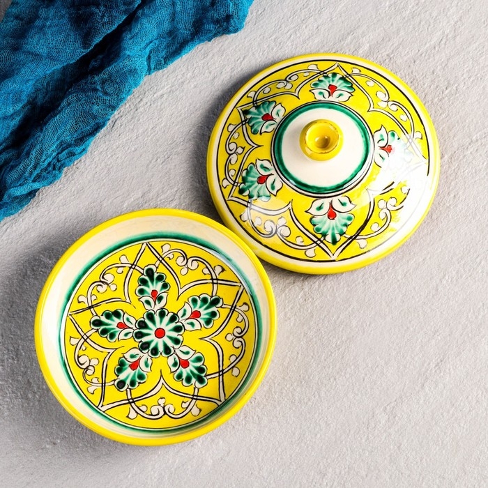 Масленка Риштанская Керамика Масленка Риштанская Керамика "Узоры", 17 см, желтая