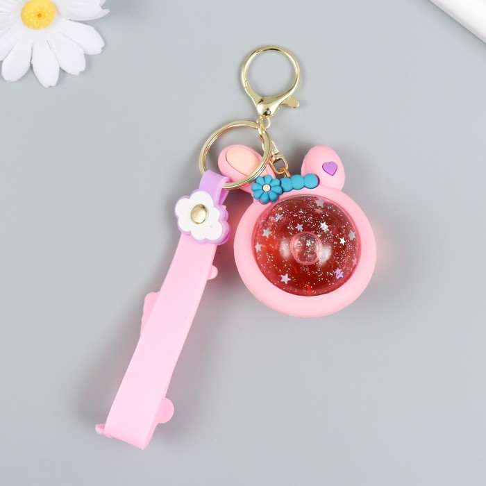 Брелок резина  Брелок резина "Шарик-зайка" с браслетом и карабином, розовый 4х5,5х7,4 см