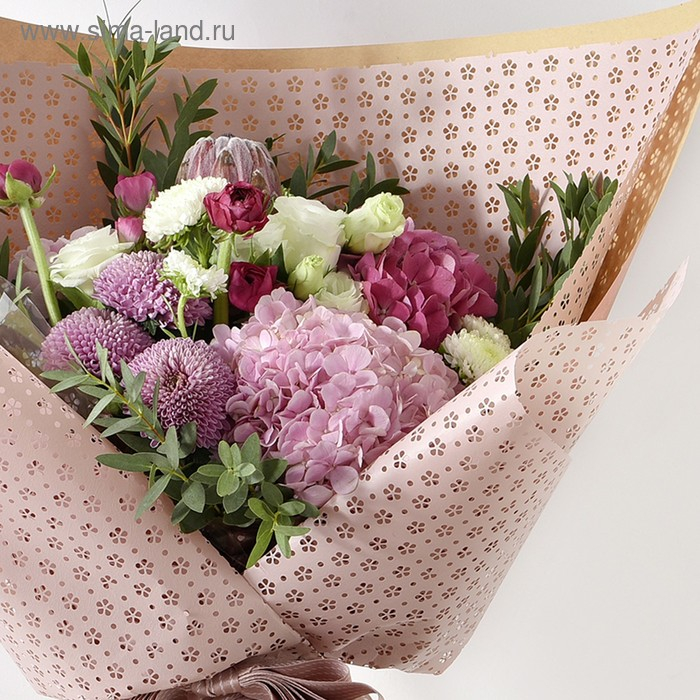 Фетр ламинированный с перфорацией  Фетр ламинированный с перфорацией "Цветочки", сиреневый, 57 см х 5 м