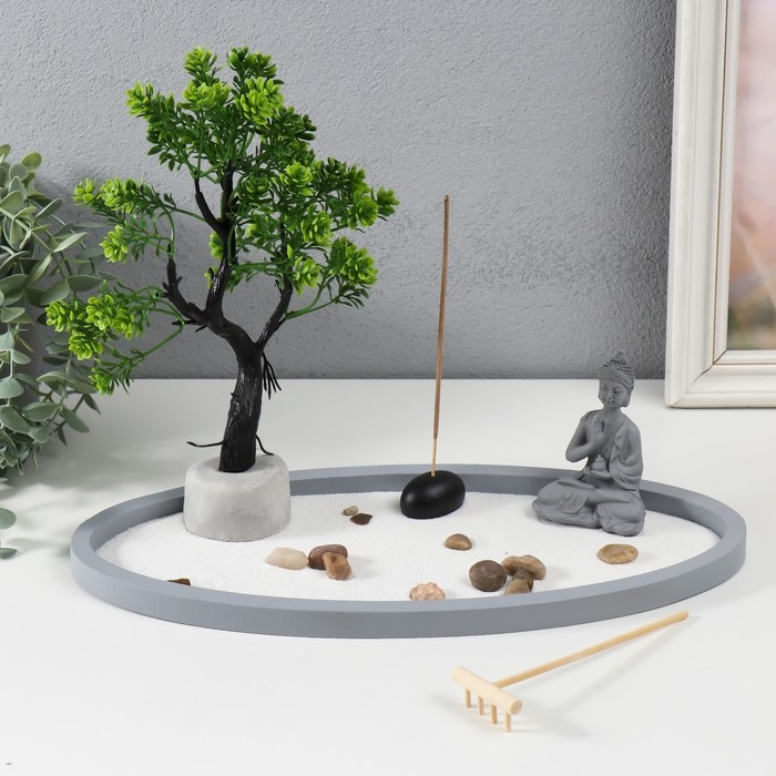 Сад камней Дзен  Сад камней Дзен "Будда медитация в саду" песок+аромапалочка 22,5х34,5х15,7 см
