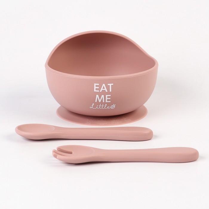 Тарелка детская на присоске и столовые приборы M&B, цвет пыльная роза Тарелка детская на присоске и столовые приборы M&B, цвет пыльная роза