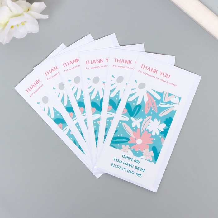 Наклейка бумага благодарность Наклейка бумага благодарность "Цветы с бабочкой" набор 50 шт 10х5 см