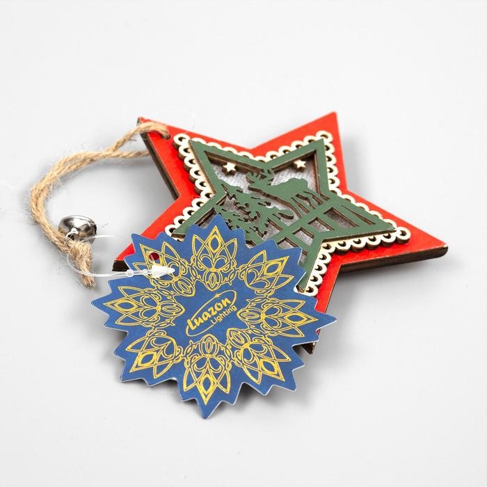 Ёлочная игрушка «Красная звезда с оленем», от батареек, свечение тёплое белое Ёлочная игрушка «Красная звезда с оленем», от батареек, свечение тёплое белое