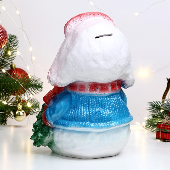 Копилка Копилка "Снеговик с ёлочкой" в красной шапке, 25х17см