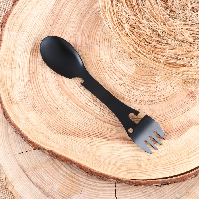 Многофункциональный прибор  Многофункциональный прибор "Вилка-ложка" туристический, черный