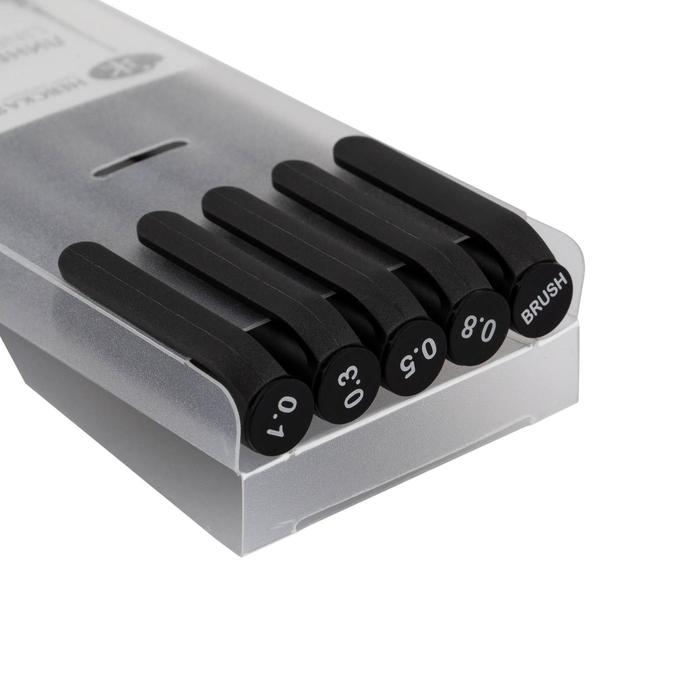 Набор ручек капиллярных ЗХК  Набор ручек капиллярных ЗХК "Сонет", разные типы, 5 штук (0.1/.03./0.5/0.8/кисть), чёрный