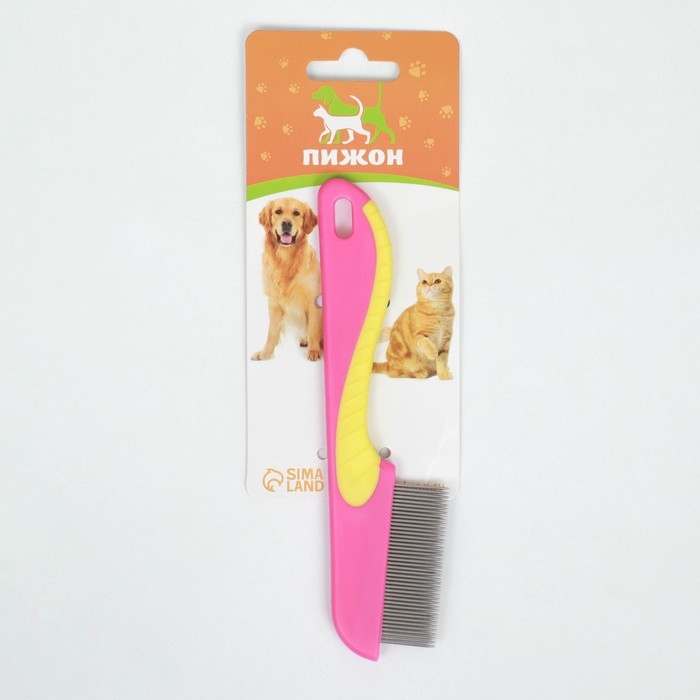 Расческа для шерсти 15,6 х 3,6 см, короткие зубья 1,7 см, розово-жёлтая Расческа для шерсти 15,6 х 3,6 см, короткие зубья 1,7 см, розово-жёлтая