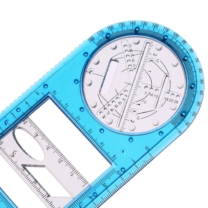 Линейка-трафарет для черчения фигур, с транспортиром, пластик Линейка-трафарет для черчения фигур, с транспортиром, пластик