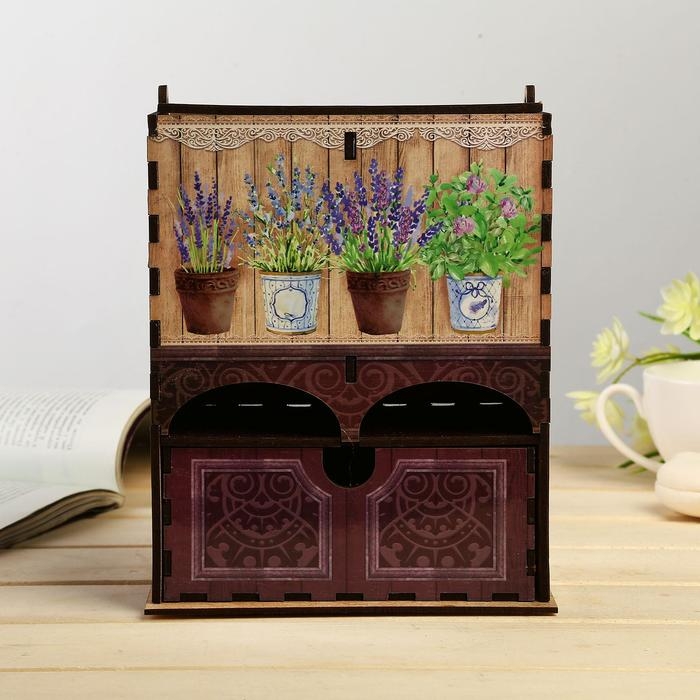 Чайный домик двойной с ящиком Чайный домик двойной с ящиком "Лаванда в горошках" 20х8,7х15,2 см