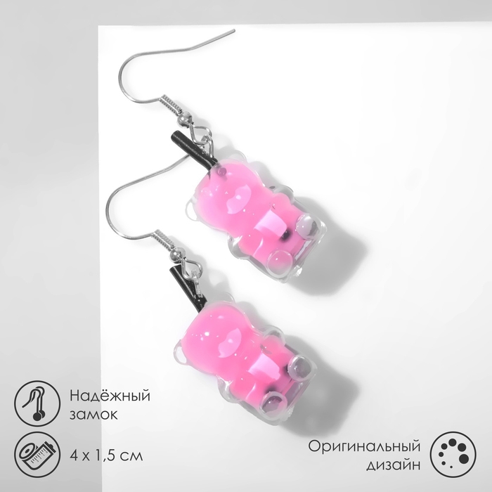 Серьги «Мишки» прозрачные, цвет чёрно-розовый в серебре Серьги «Мишки» прозрачные, цвет чёрно-розовый в серебре