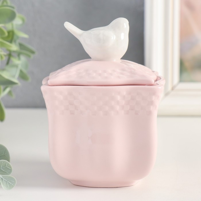 Шкатулка керамика Шкатулка керамика "Белый воробей. Фигурная" розовая 10,9х8,2х8,2 см
