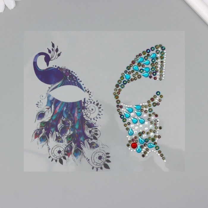 Наклейка пластик стразы Наклейка пластик стразы "Крыло бабочки и павлин" 16х17 см