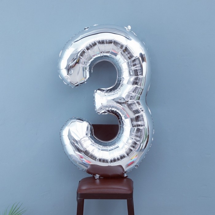 Шар фольгированный 40 Шар фольгированный 40" Цифра 3, цвет серебряный