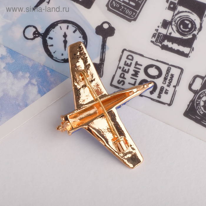 Брошь «Самолёт» с пропеллером, цвет синий в золоте Брошь «Самолёт» с пропеллером, цвет синий в золоте